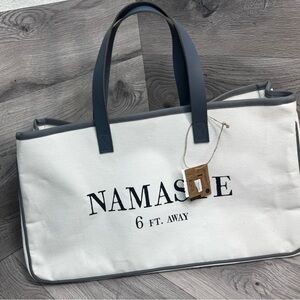 Face to Face Designs 20” Namaste 6 ft. Away canvas tote bag with leather handle
